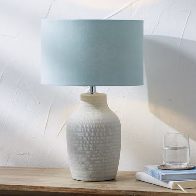 Pacific Lifestyle Duck Egg Textured Tall Ceramic Table Lamp in Blue