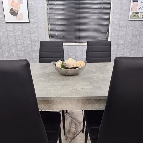 KOSY KOALA Modern 6 Seater Dining Table and 4 Black Faux Leather Chairs Set, Light Grey Rectangular Table, W/D/H: 117 x 77 x 75 cm – 3