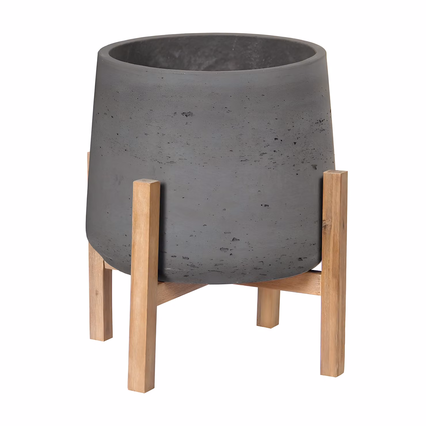 Primrose Grey Textured Concrete Round Garden Planter with Wooden Stand, Diameter: 43 cm – 2