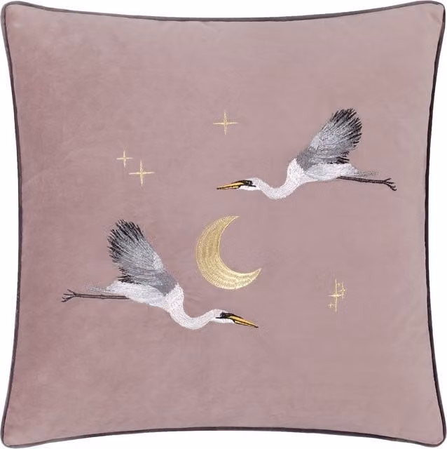 Make It A Home Moonlit Flight Embroidered Velvet Cushion Cover in Dusty Pink