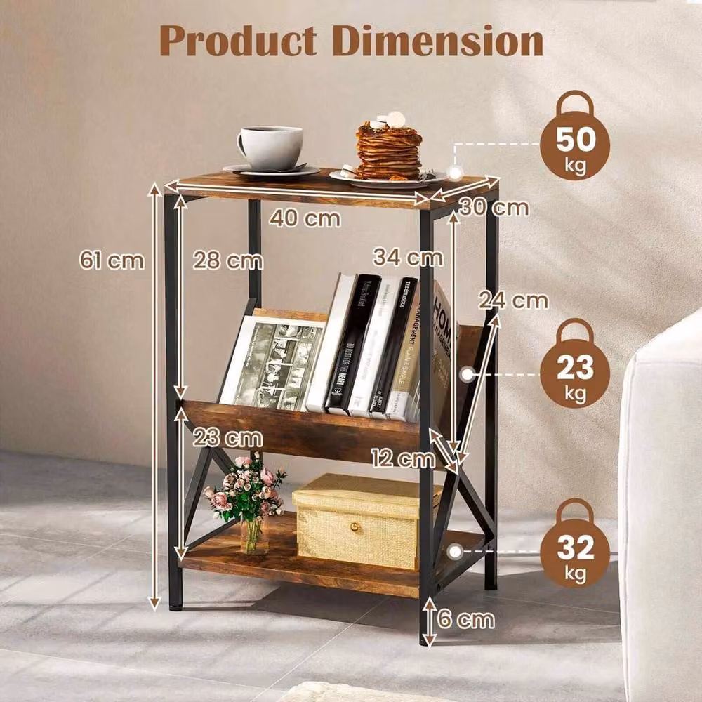 Havendro 3-Tier Industrial Record Player Stand and Magazine Holder in Brown – 2