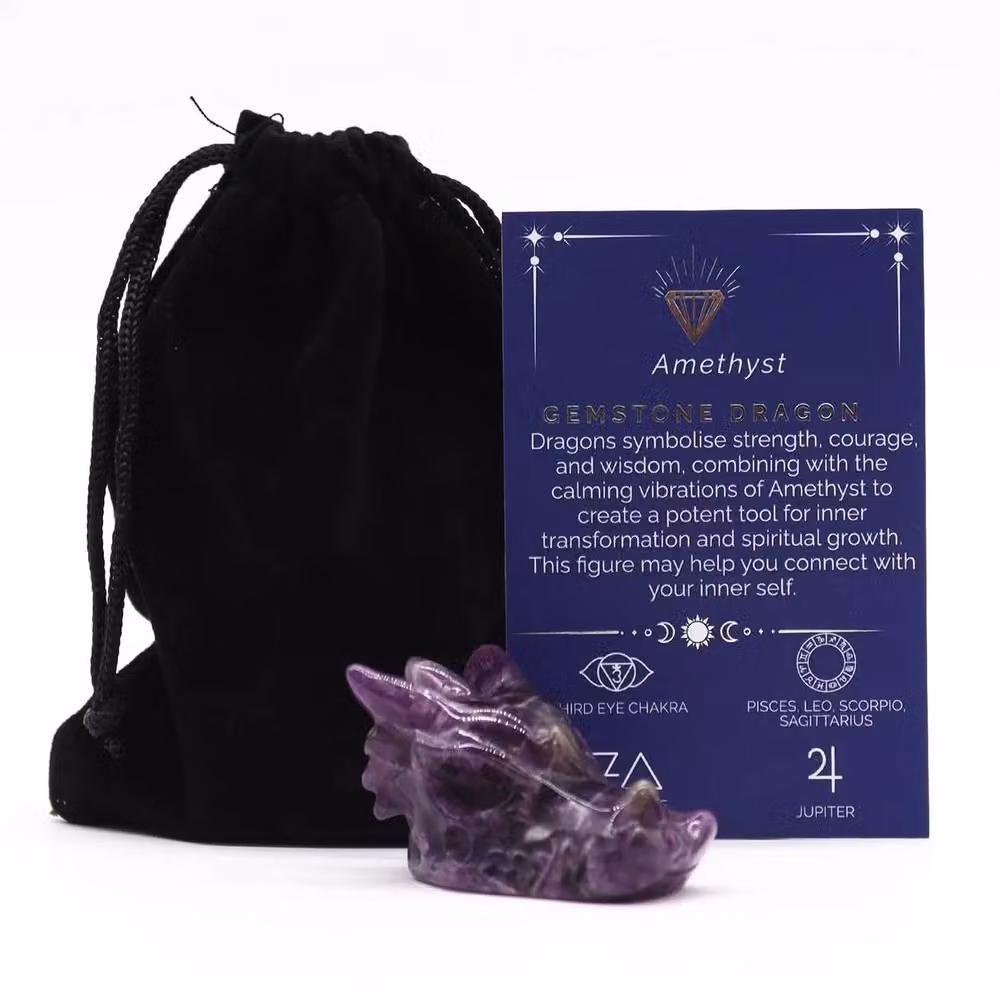 KDMD Amethyst Small Dragon Head Stone Carving, Purple Gemstone Tabletop Decor – 4