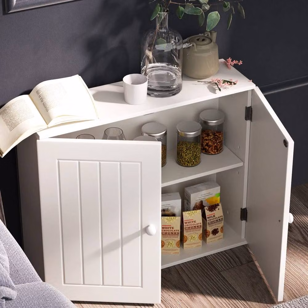 PAWNORA White Matt Wall Mounted Bathroom Storage Cabinet with Hinged Doors and Internal Shelves – 2
