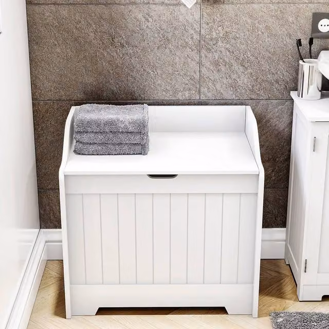 HD Designs Freestanding Modern White Laundry Chest for Bathroom Storage