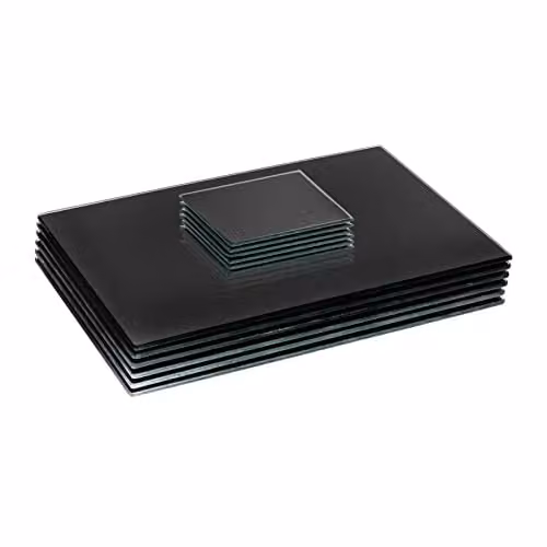 Harbour Housewares 12-Piece Black Glass Placemats and Coasters Set, W/D: 30 x 20 cm – 1