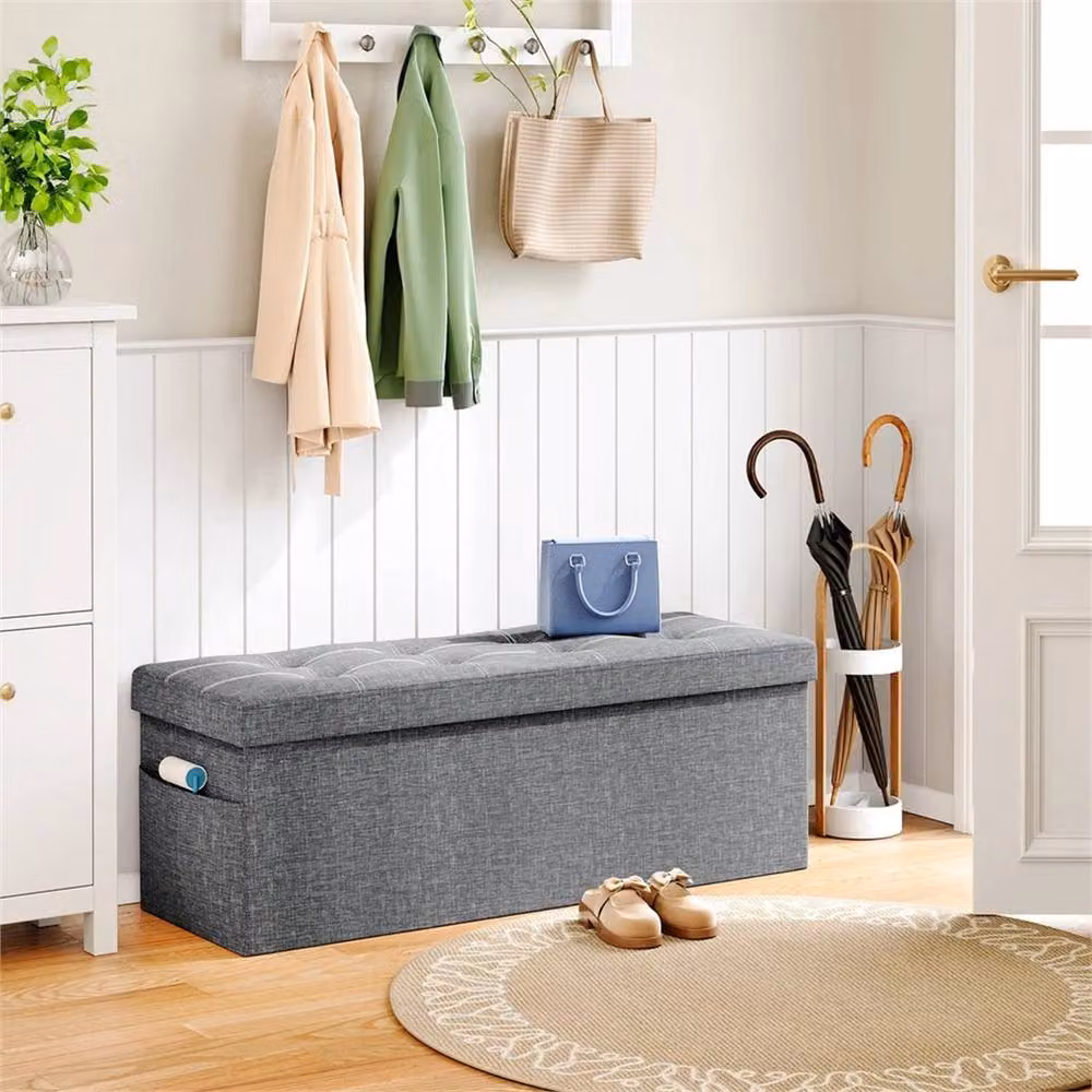 Kelvenix Grey Multifunctional Folding Storage Ottoman Seat Stool, W: 76 cm, D: 37 cm, H: 37 cm – 4