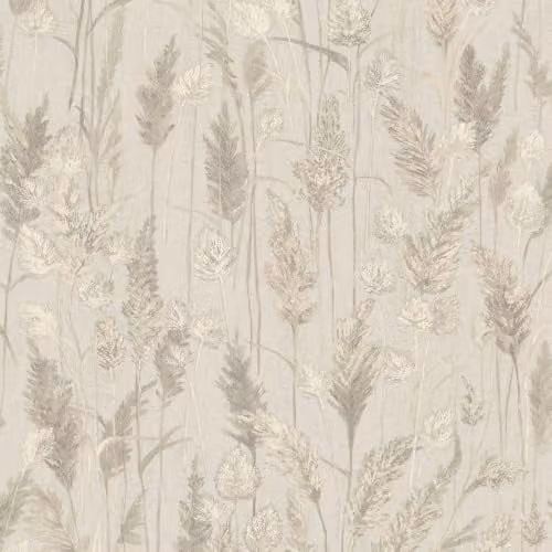 Grandeco Meadow Grasses Botanical Floral Blown Vinyl Wallpaper in Beige