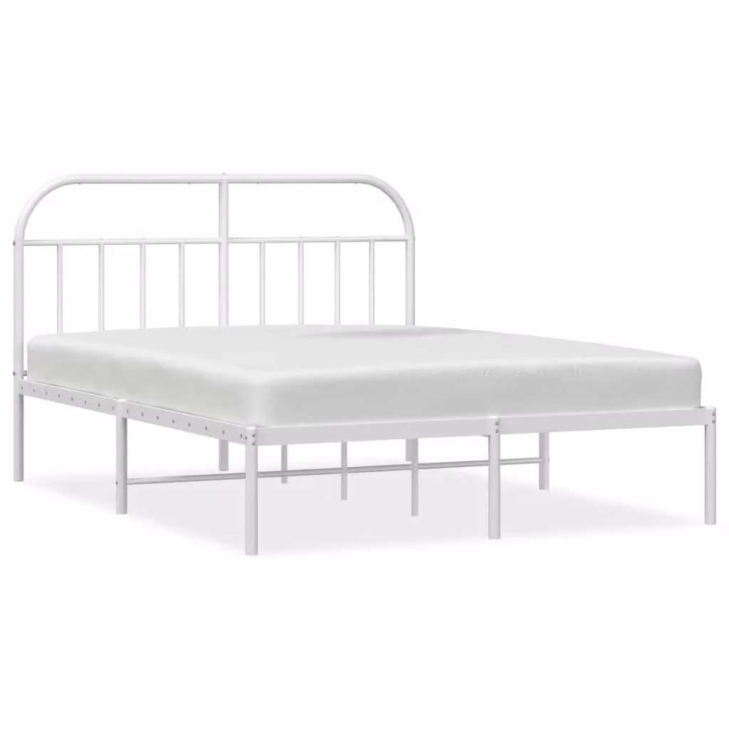 Berkfield Home Metal Bed Frame with Headboard in White, 140 x 190 cm – 2