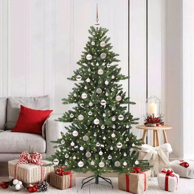 Berkfield Home Artificial Hinged Green PVC Christmas Tree with 300 Warm White LEDs, Height: 180 cm