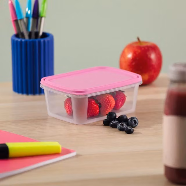 Wham Pack of 5 Pink Leakproof BPA-Free Plastic Food Boxes with Snap Lids