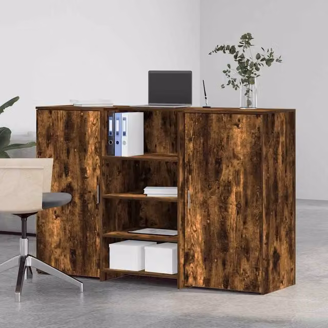 Berkfield Home Smoked Oak Reception Desk in Brown, W/D/H: 155 x 50 x 103.5 cm