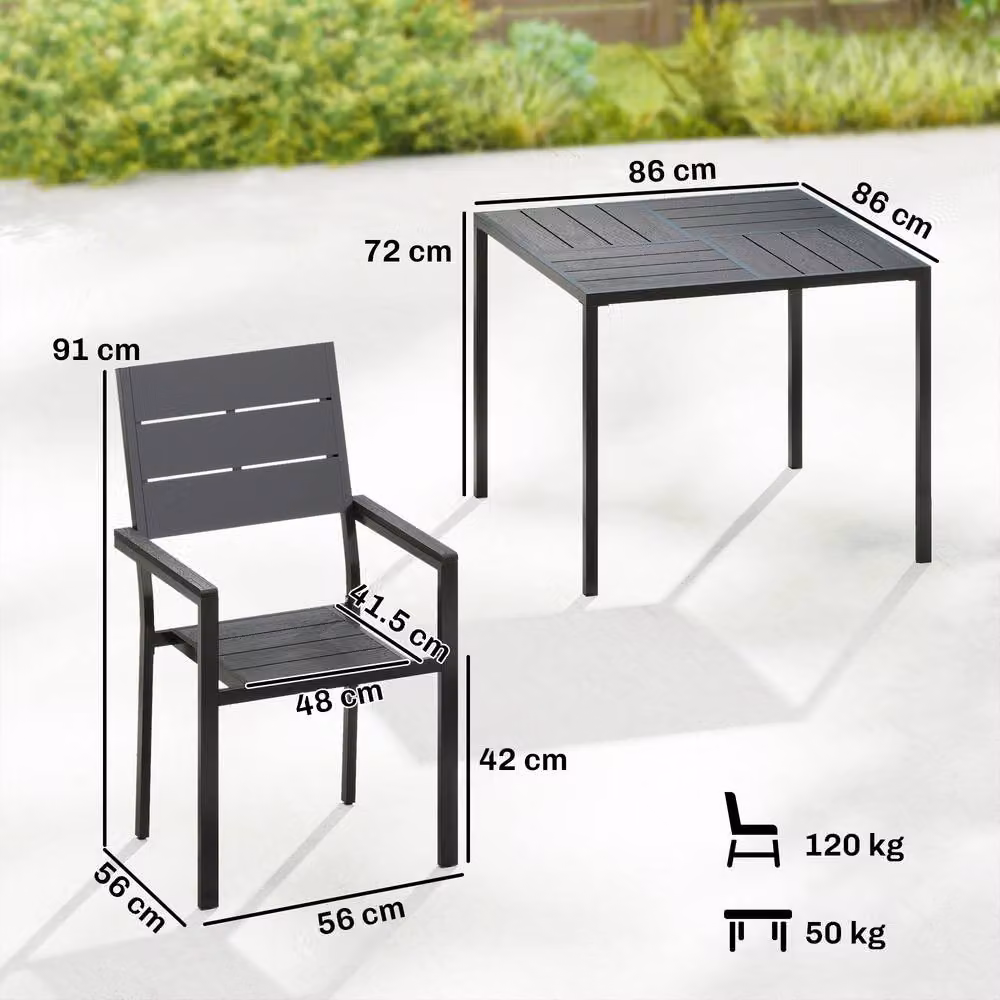 OUTSUNNY 5 Piece Modern Garden Dining Set with Black HDPE Table – 3