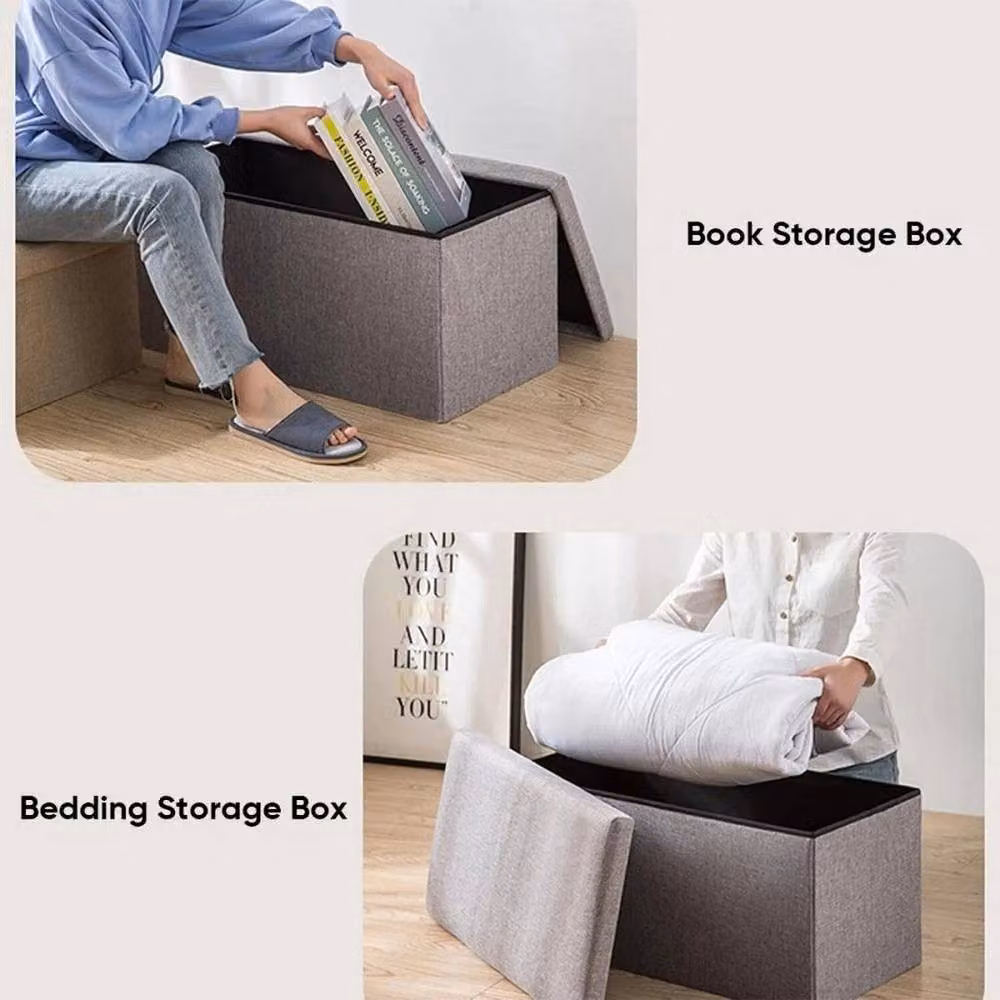 SPETLEK Folding Ottoman Storage Box Pouffe Seat Stool in Grey – 3