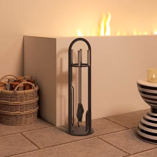 Outsunny 5 Piece Metal Fireplace Companion Set in Silver and Black – 8