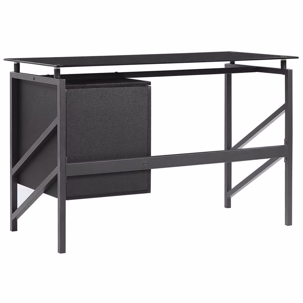 Wyld and Coco Black Writing Desk with Tempered Glass Top and Metal Frame, W: 117 cm, D: 57 cm, H: 76 cm – 4