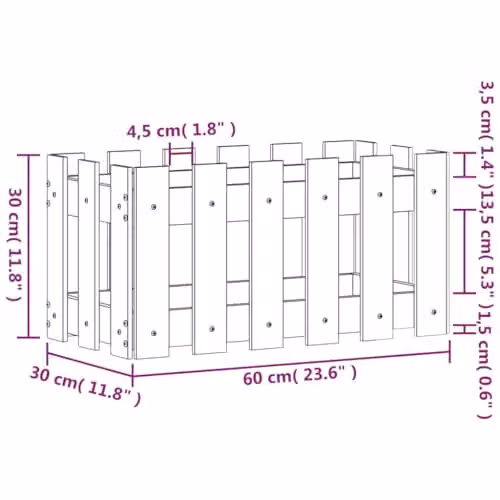 vidaXL Brown Impregnated Pine Wood Garden Planter with Fence Design W: 60 cm, D: 30 cm, H: 30 cm – 3