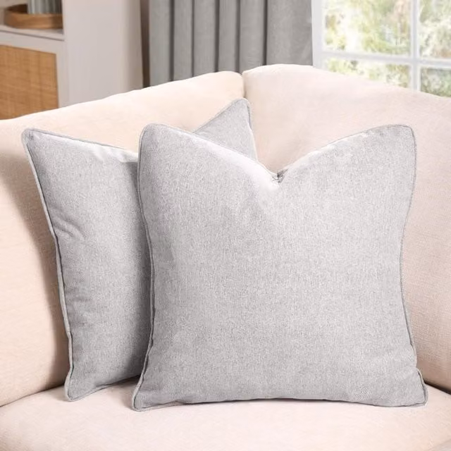 OHS Pack of 2 Silver Woven Texture Square Cushion Covers