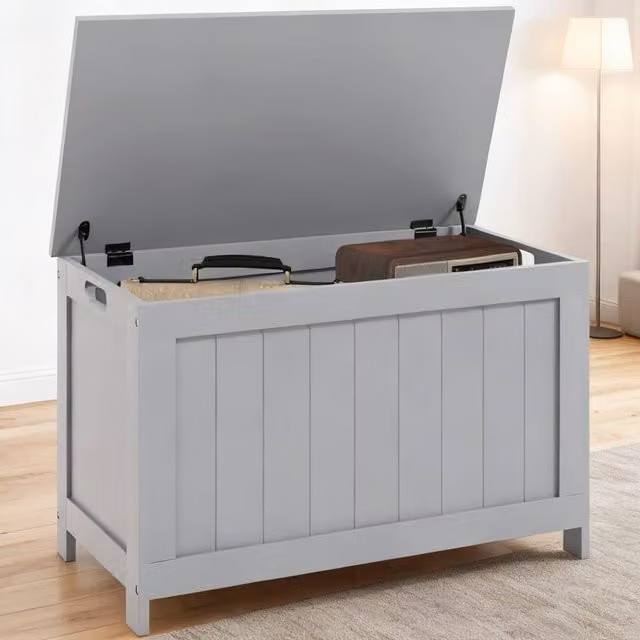 ERGOVEXA Grey MDF Storage Chest with 2 Safety Hinges, W/D/H: 48 x 40 x 40 cm – 1