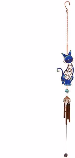 KDMK Blue Cat Windchime with Metal and Glass Outdoor Decor