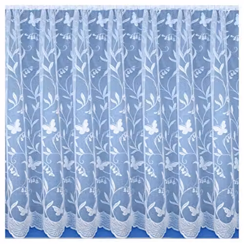 Tyrone Textiles Hawaii Butterfly and Leaf Floral Net Lace Curtain in White, W: 500 cm, H: 101 cm