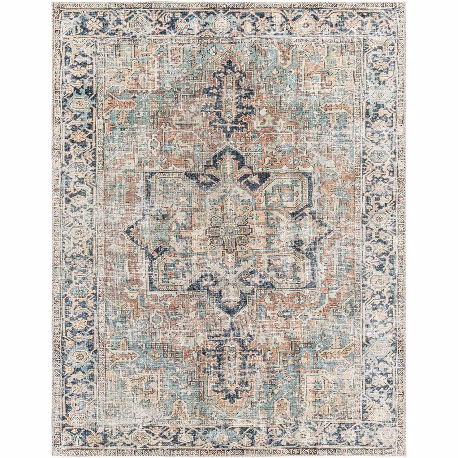 Livabliss Kemer Washable Vintage Boho Living and Dining Room Rug in Green, Blue and Brown, W: 160 cm, D: 215 cm – 2