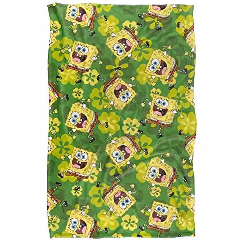 LOGOVISION Nickelodeon Spongebob St. Patrick's Pattern Super Soft Silky Fleece Blanket, Multicolour and Green, W/D/H: 91.44 x 91.44 x 147.32 cm – 1