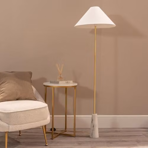 ValueLights White Marble Base Floor Lamp with Fabric Lampshade and LED Bulb – 2