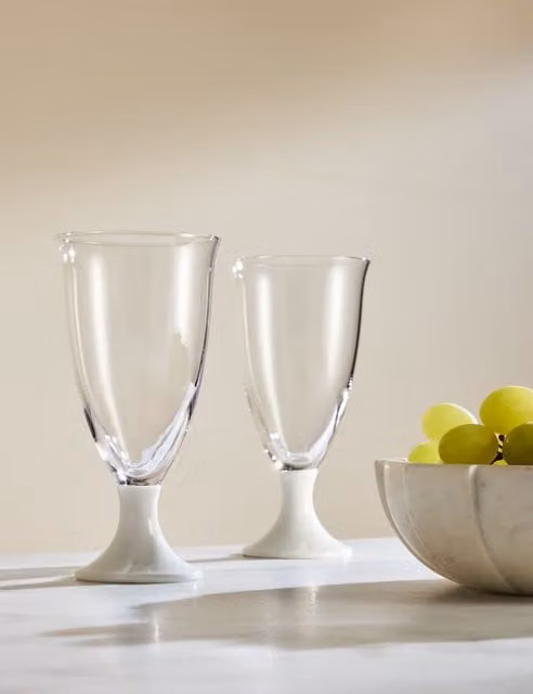 M&S x Kelly Hoppen Set of 2 White and Transparent Footed Wine Glasses