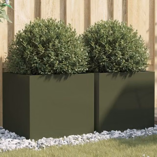 Berkfield Home Steel Planter Set in Green, 2 Pieces, W: 49 cm, D: 47 cm, H: 46 cm – 1