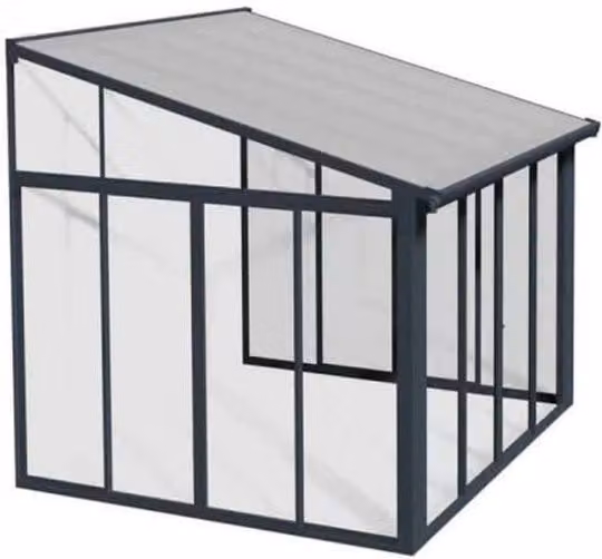 Palram Sanremo Veranda Lean To Greenhouse in Grey with Transparent Polycarbonate Panels, W: 300 cm, D: 310 cm