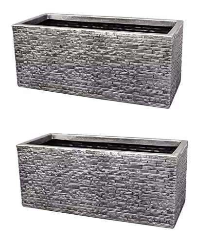 Strata Grey Brick Effect Lightweight Plastic Garden Trough Planter W: 60 cm, D: 25 cm, H: 25.5 cm – 2