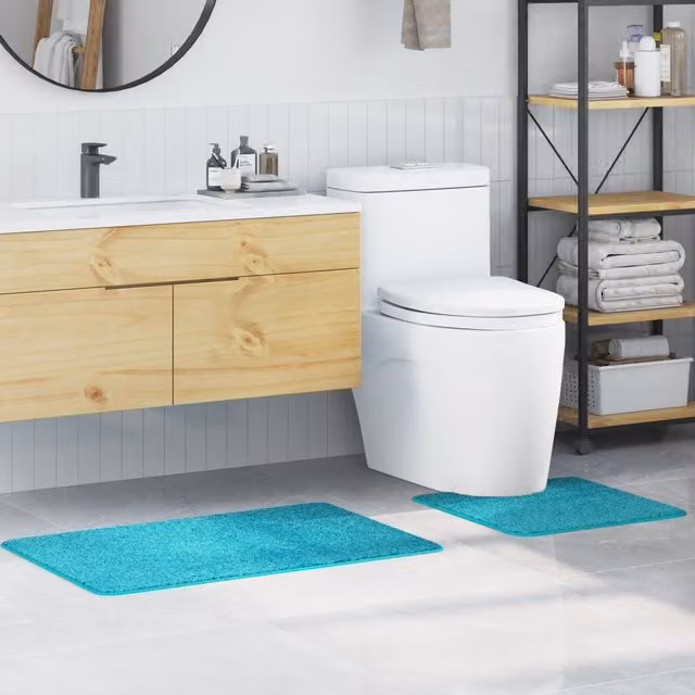 Berkfield Home 2 Piece Turquoise Microfibre Non-Slip Bath Mat Set