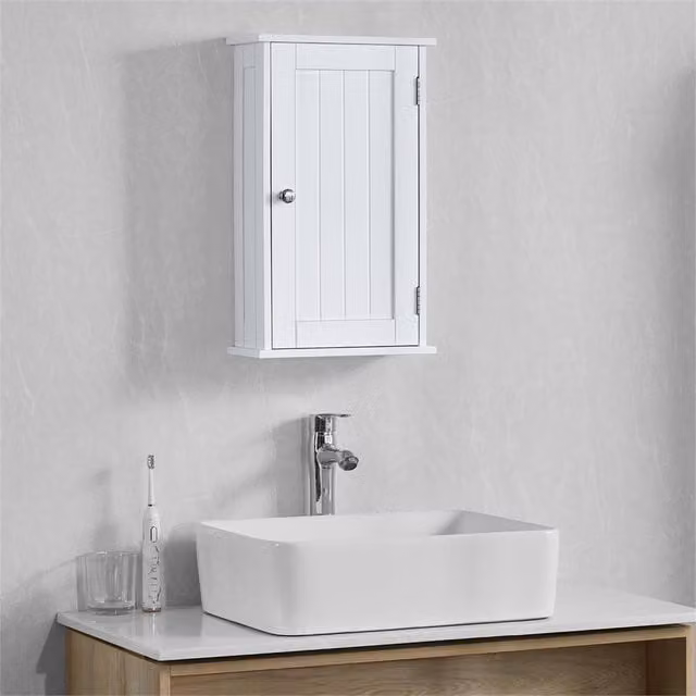FORGEVIO White Wall-Mounted Bathroom Cabinet with Single Hinged Door and Internal Shelves
