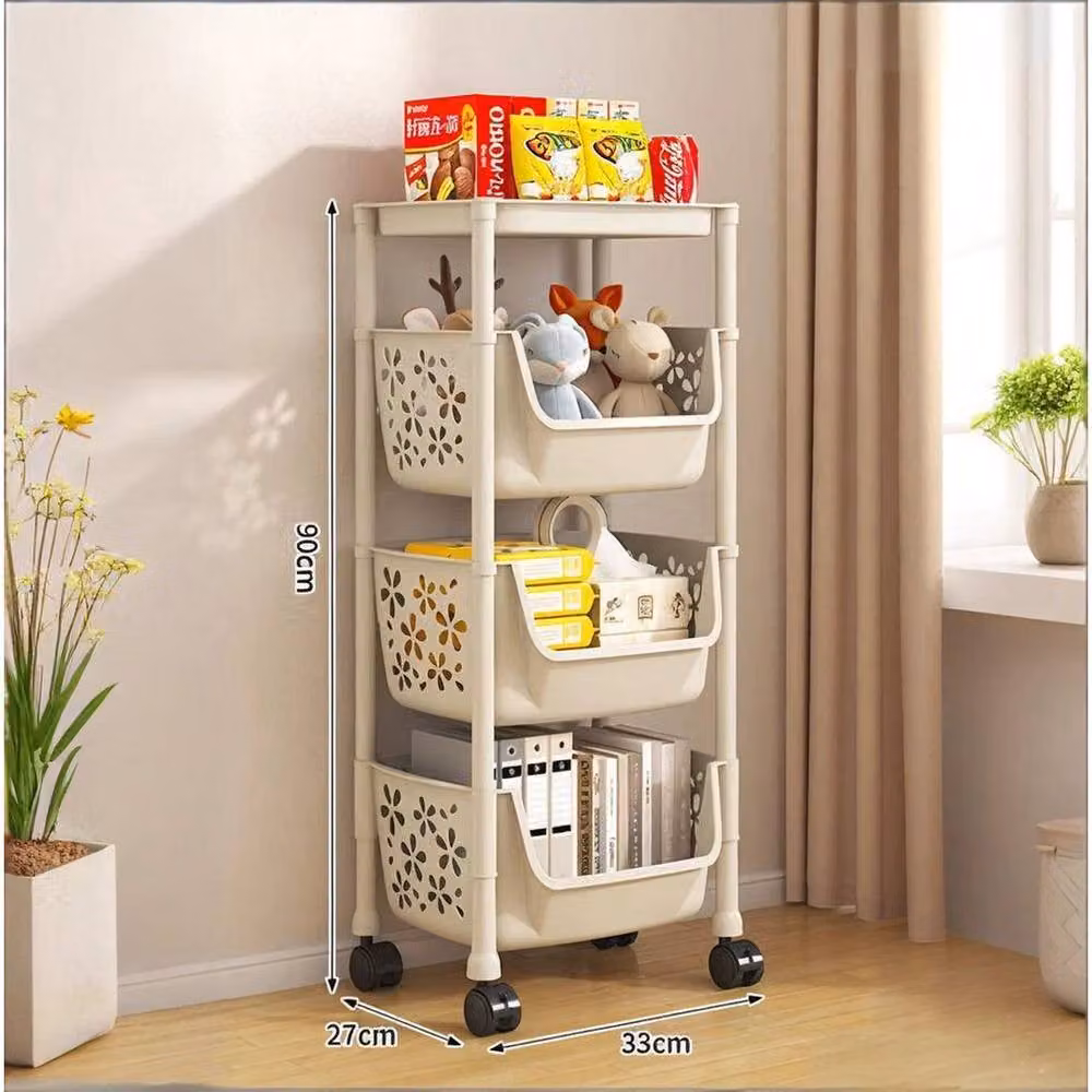 FORGEVIO 4 Tier Kitchen Basket Storage Trolley Organiser in Beige, H 109 x W 40 x D 25.5 cm – 2