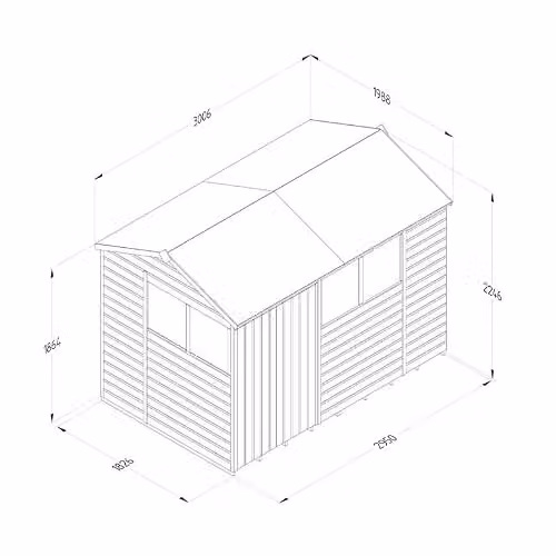 Forest Garden Shiplap Wooden Reverse Apex Shed with 4 Windows and Double Doors in Green and Brown, W: 304.8 cm, D: 182.88 cm, H: 224.47 cm – 3