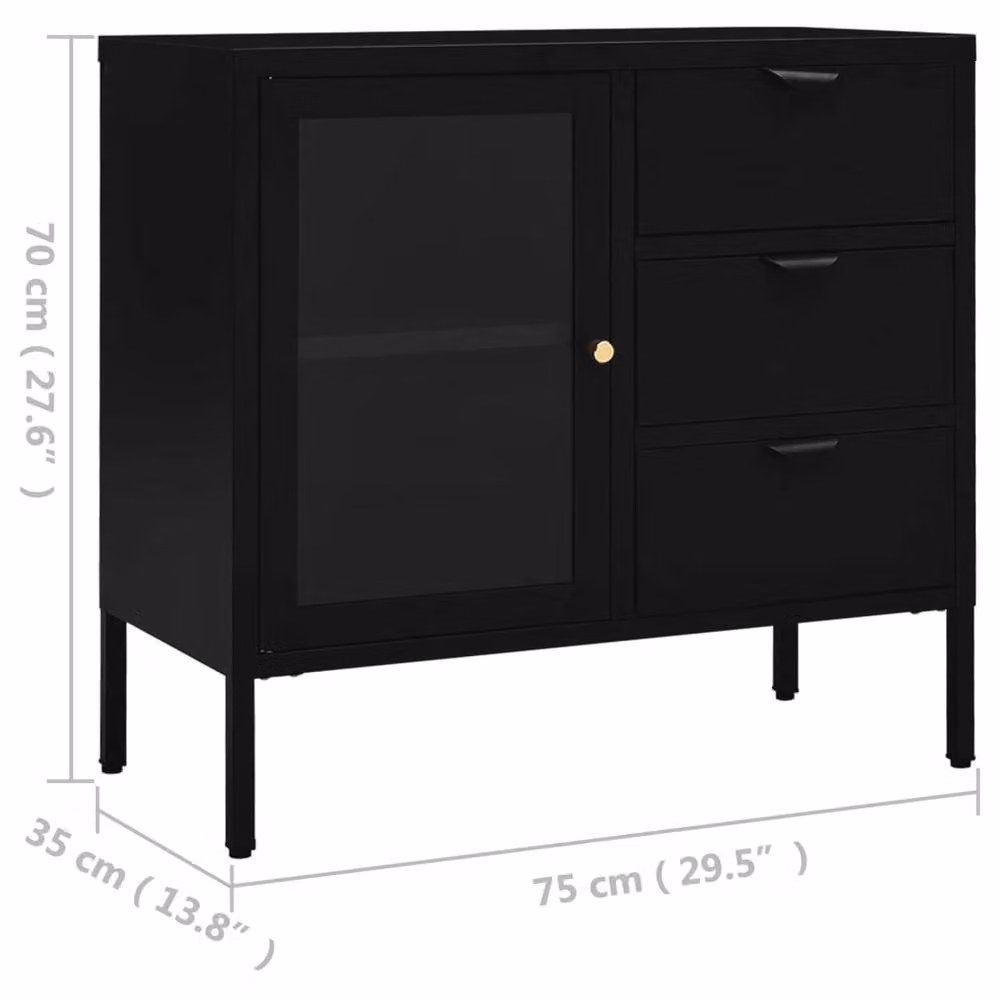 Berkfield Home Black Modern Sideboard in Steel and Tempered Glass, W/D/H: 75 x 35 x 70 cm – 6
