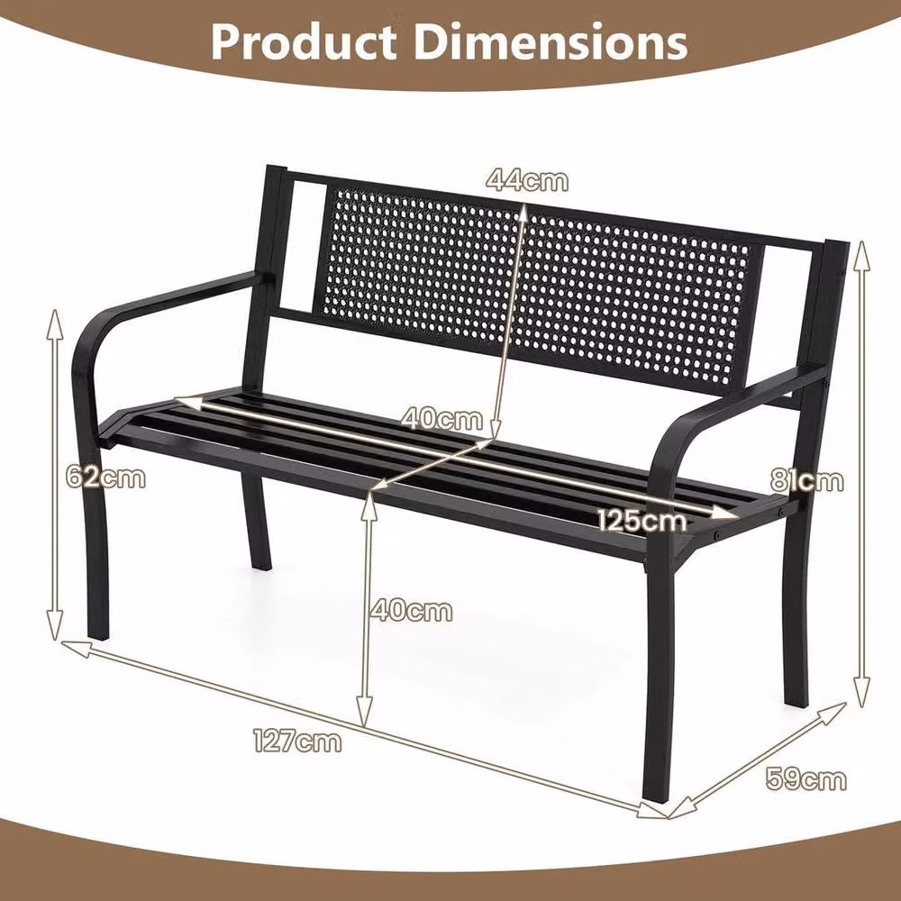 KORVIXA Modern Metal Garden Loveseat Chair in Matt Black, W/D/H: 100 x 100 x 127 cm – 2