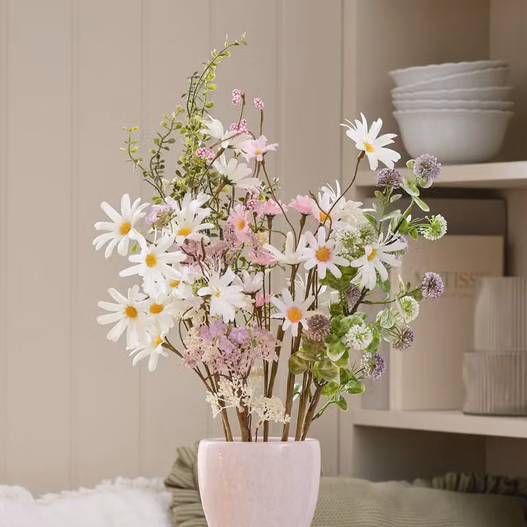 Lights4fun Daisy Dreams Artificial Bouquet in Multicolour Pink, White and Brown