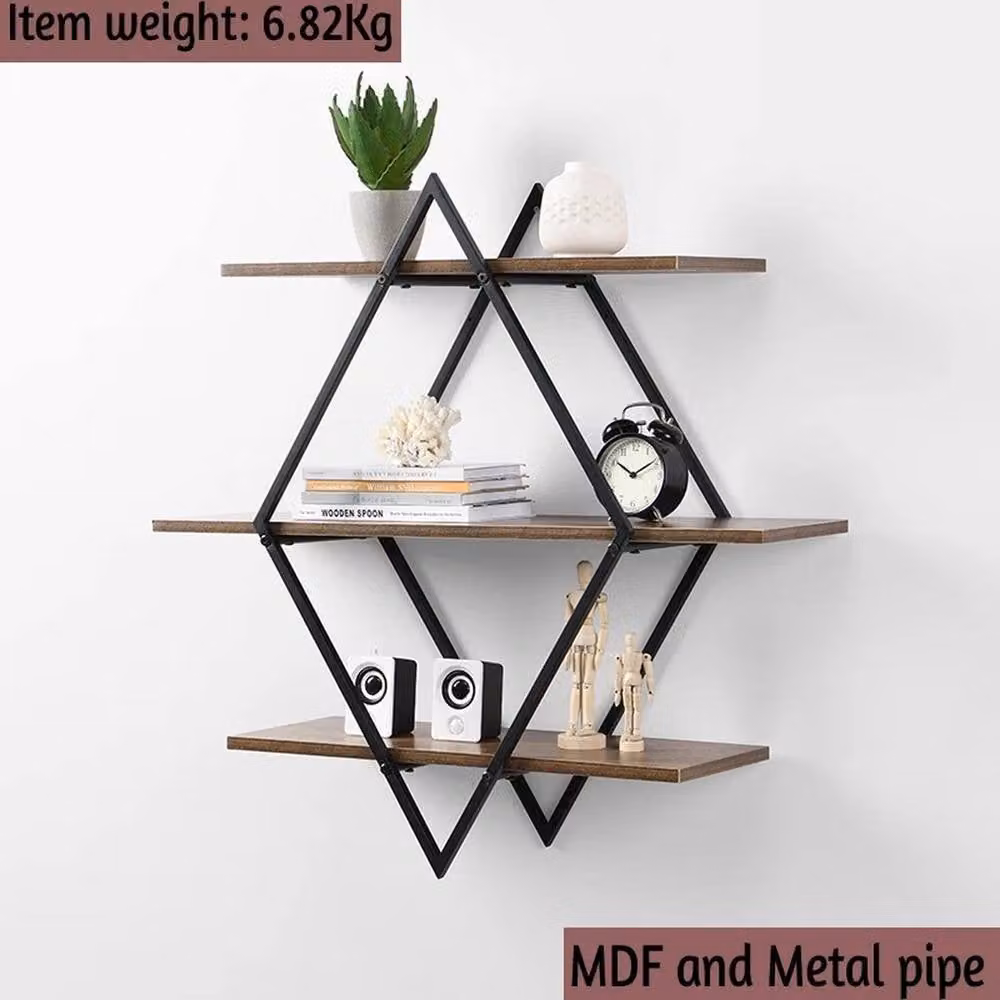 Kelvenix 3 Tier Rhombus Floating Decor Shelves in Black and Brown – 3