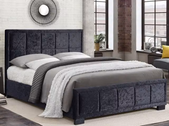 Birlea Hannover Small Double Upholstered Bed Frame in Black Crushed Velvet – 2