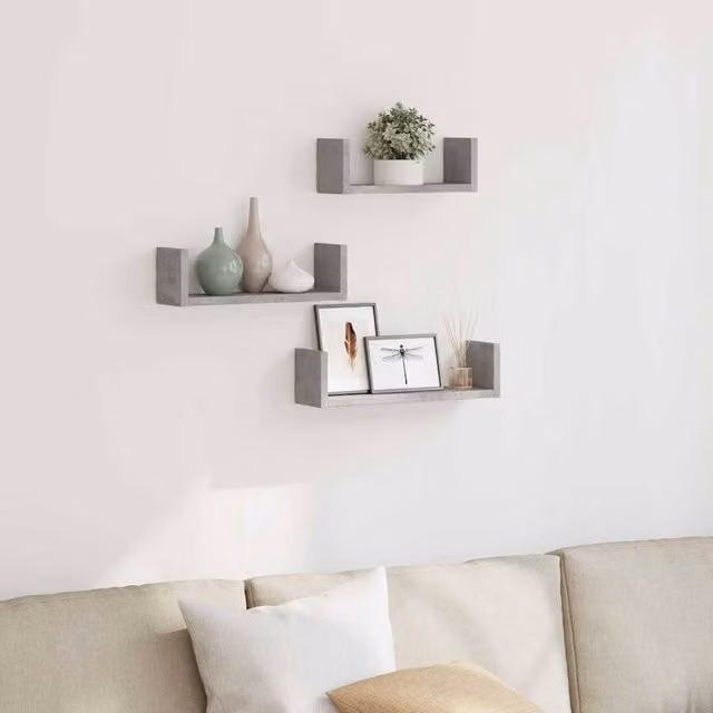 Berkfield Home Set of 3 Wall Mounted Shelves in Concrete Grey MDF