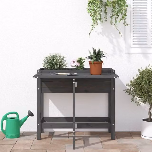 Berkfield Home Beautiful Garden Planter with Folding Tabletop in Grey Solid Pine Wood W/D/H: 75 x 73 x 73 cm – 1