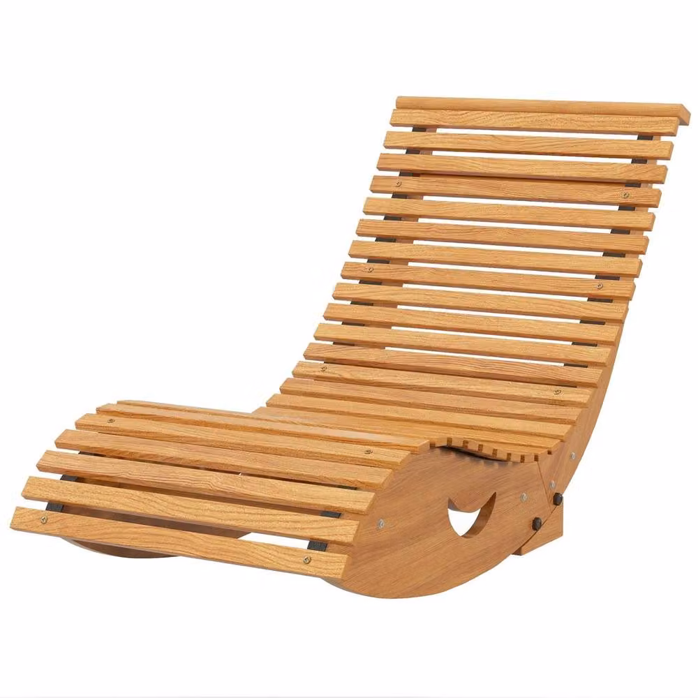 VOGREX Brown Wooden High Back Rocking Chair with Slatted Seat for Garden or Living Room – 2
