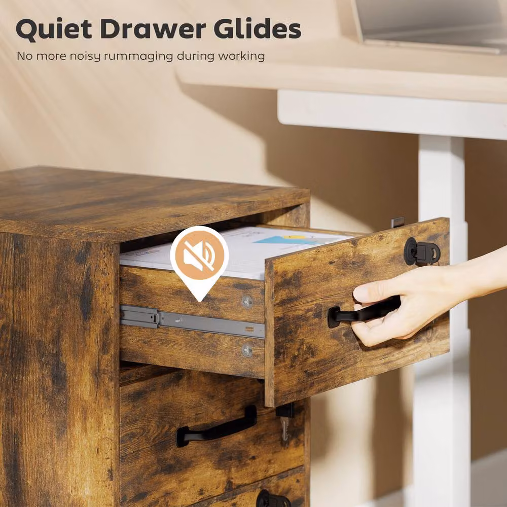 Rolipo 3-Drawer Wood Effect Filing Cabinet in Brown with Castors – 7