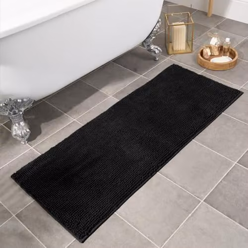 OHS Black Chenille Noodle Bath Mat, Non-Slip and Absorbent, W/D/H: 45 x 110 x 1 cm – 1