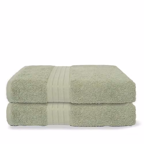 OHS 2 Pack of Green 100% Cotton Terry Bath Towels