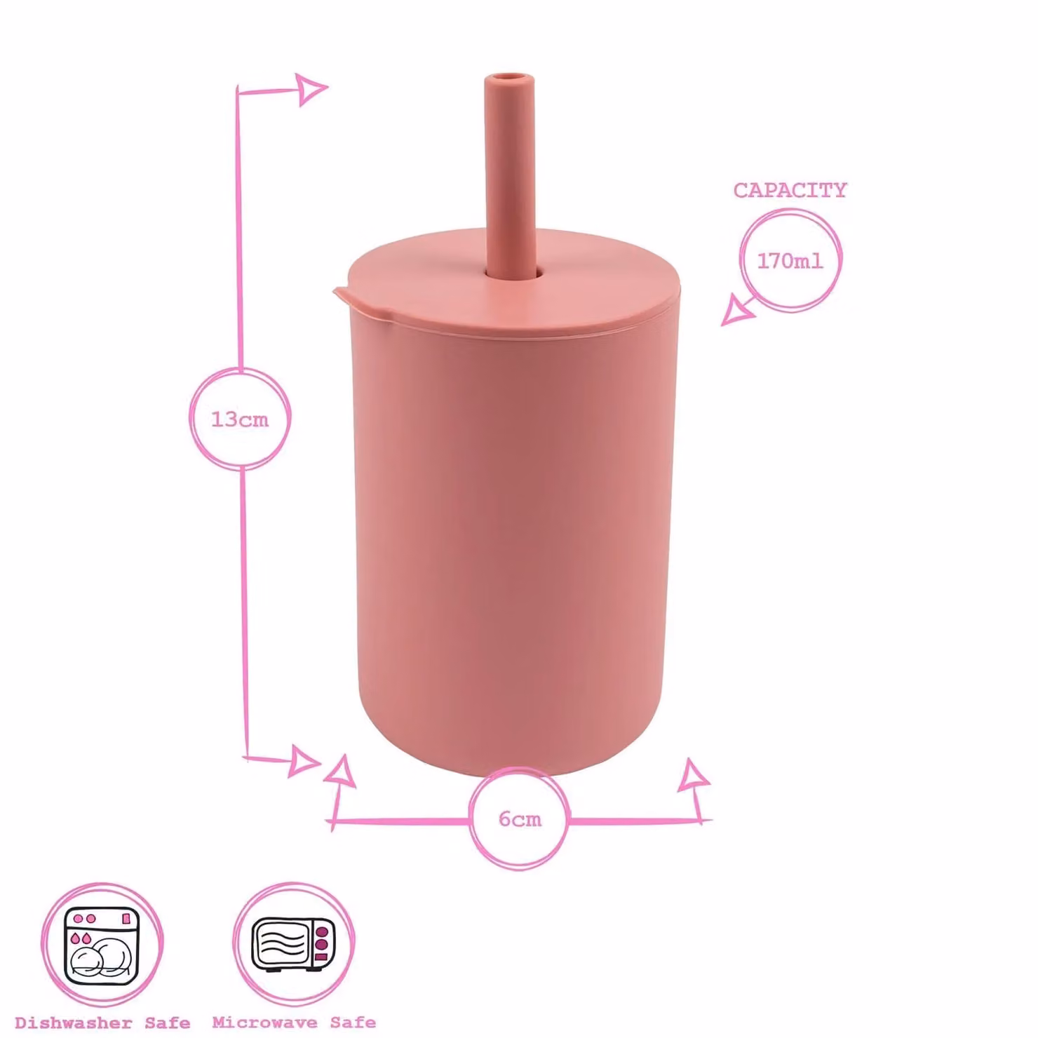 Tiny Dining Pink Silicone Sippy Cup with Straw, 120ml, BPA Free Tumbler for Toddlers – 2