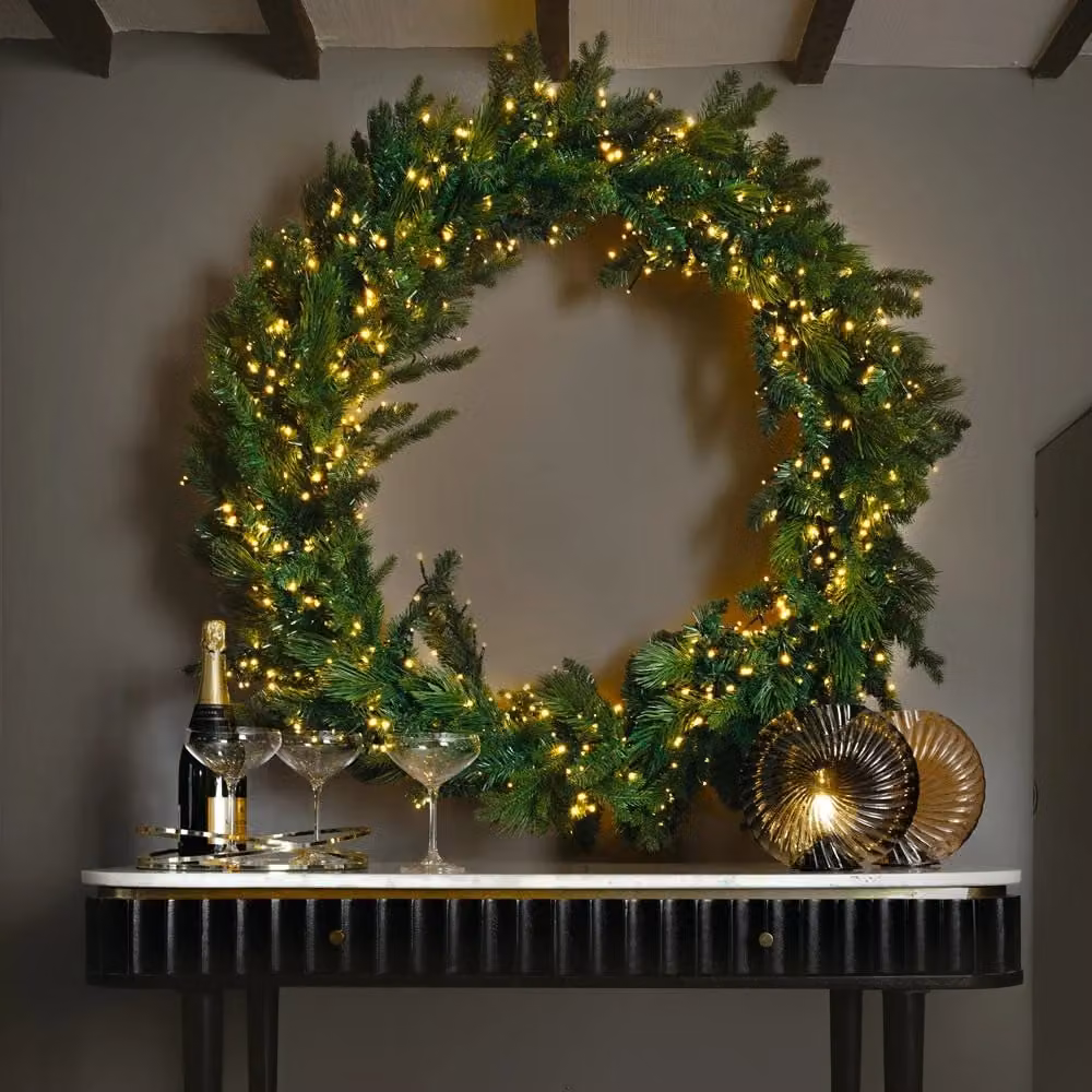 Noma Oversized PreLit Christmas Fir Wreath in Green, Diameter: 100 cm