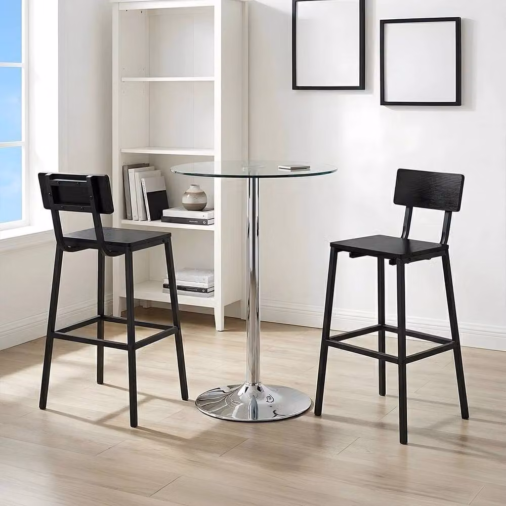 KORVIXA Set of 2 Black Wooden Bar Stools for Kitchen and Breakfast Bars – 3