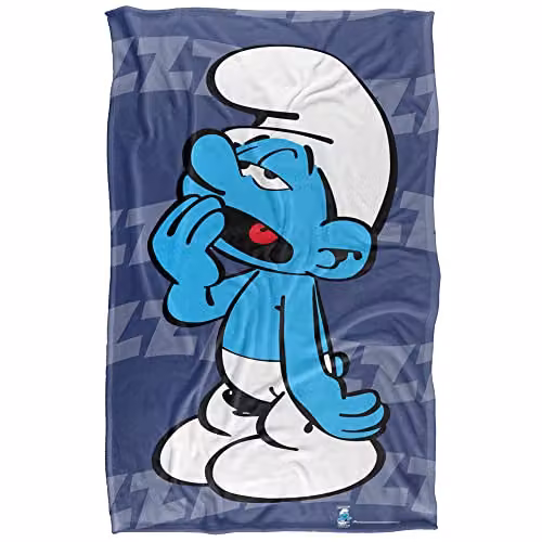 The Smurfs Lazy Smurf Super Soft Silky Touch Fleece Blanket in Blue and Multicolour